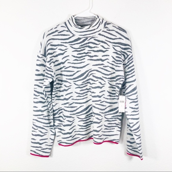 Anthro 🔥SALE🔥 Anthropologie Lizzie gray and white zebra mock turtleneck sweater - Picture 2 of 11